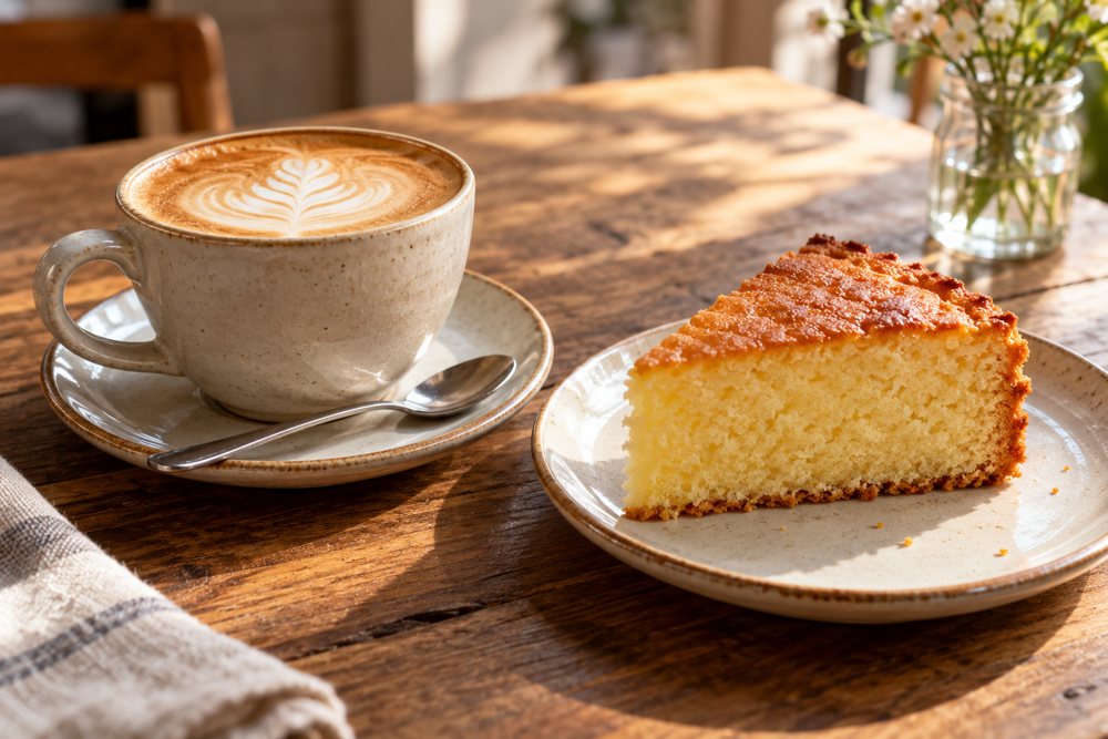 Illustrative coffee and cake